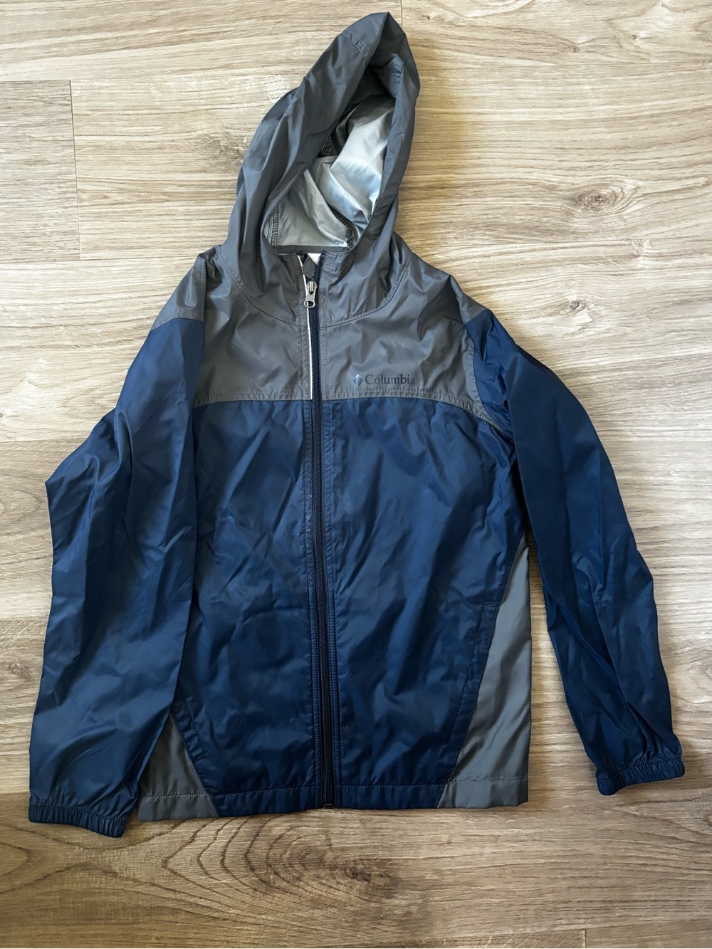 Columbia Boys' Navy and Gray Hooded Rain Jacket